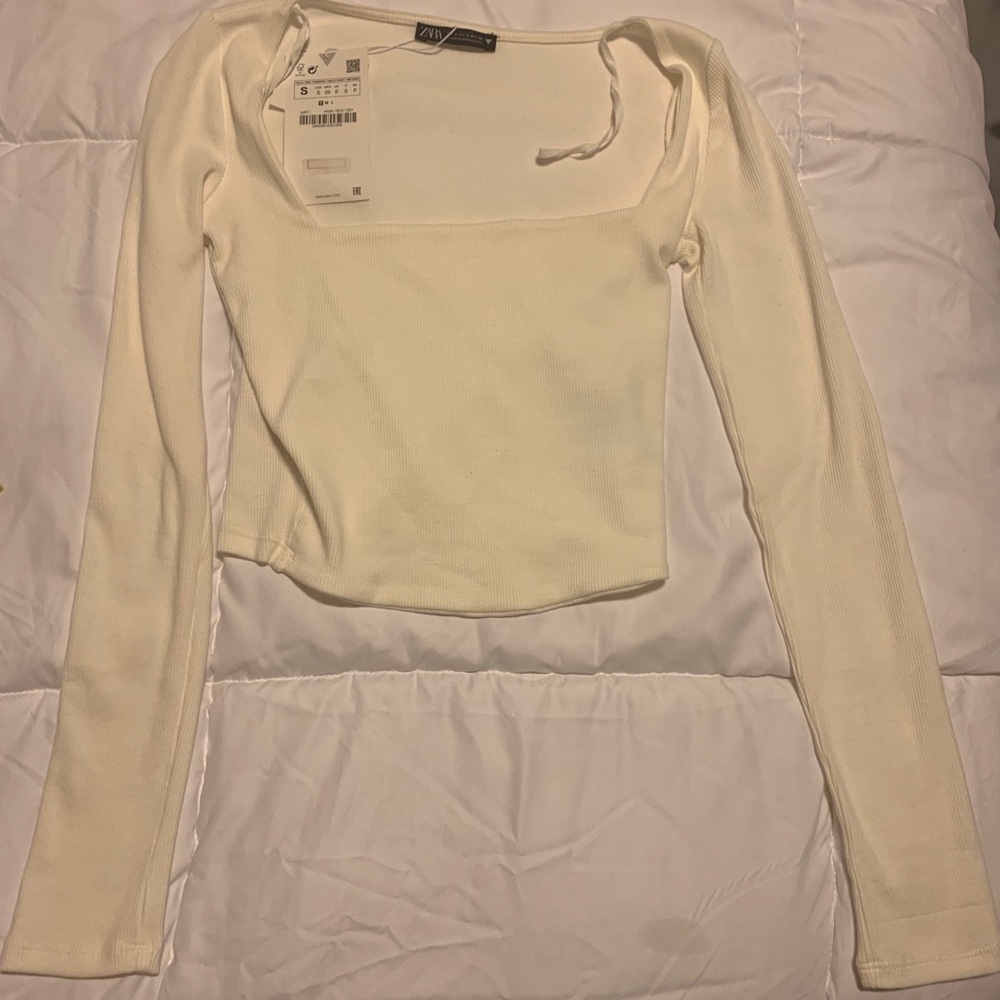 white cropped cut out long sleeve